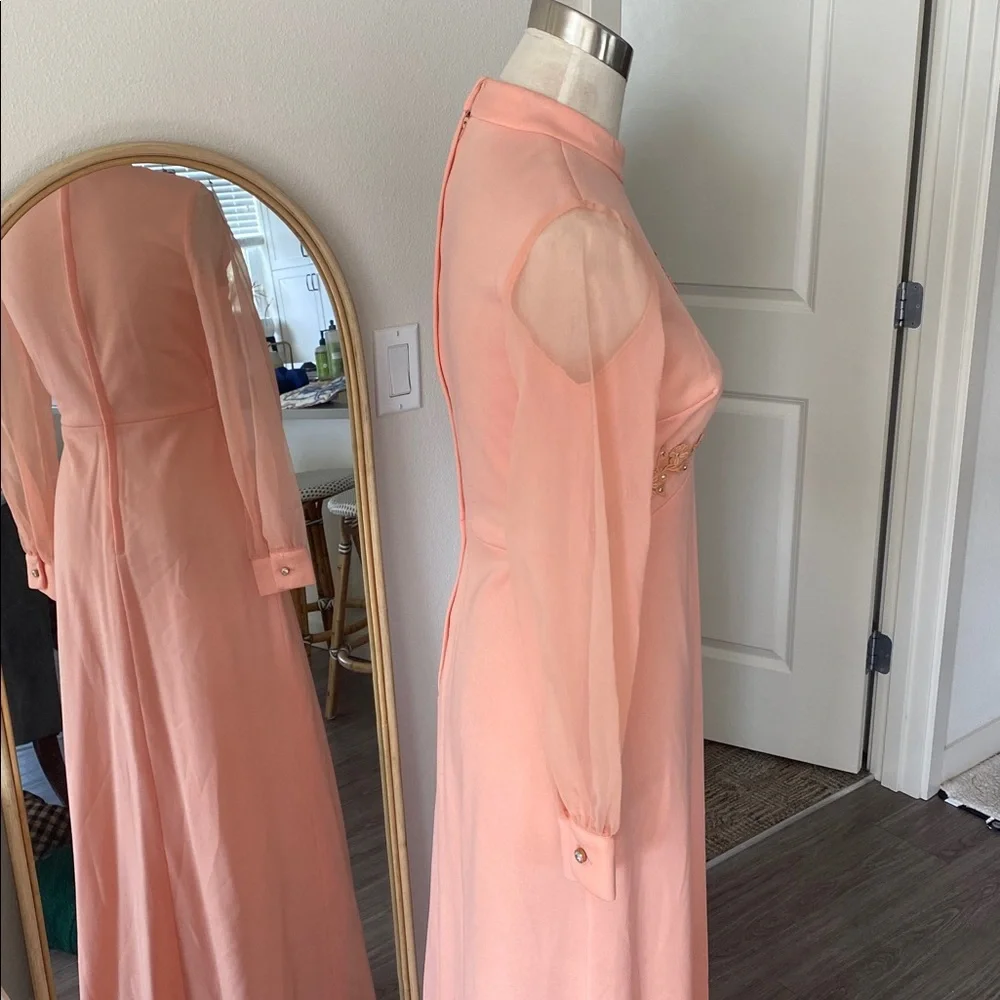 Vintage 1970s Coral Embellished Maxi Dress